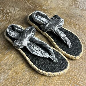 NALHO Womens Ganika Espadrille Gray Velvet T Strap Slingback Sandal 9/39